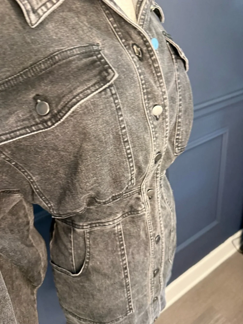 Free People Washed Black Denim Utility Jacket Dress - Picture 3 of 6